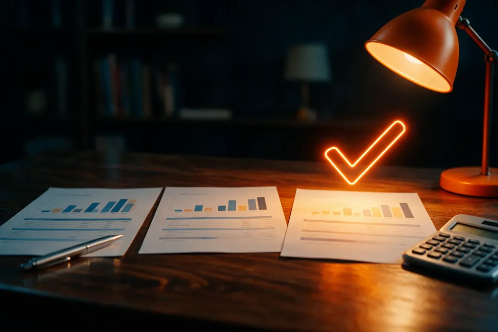 Tres ofertas de luz comparadas sobre una mesa y la más barata marcada