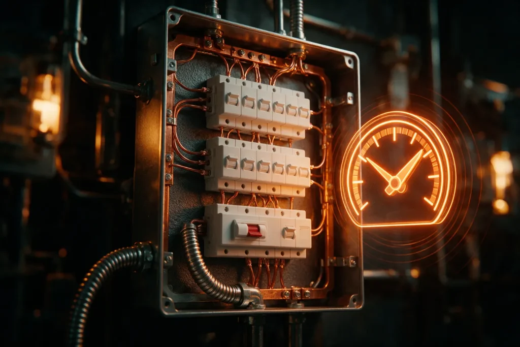 Cuadro eléctrico de una vivienda con un indicador de potencia: el precio de la potencia contratada